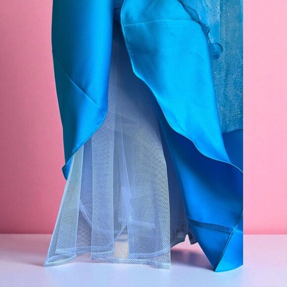 Vintage 90s Strapless Prom Gown | Y2KSky Blue Glitter Mesh dress | Size M - Picture 7 of 10